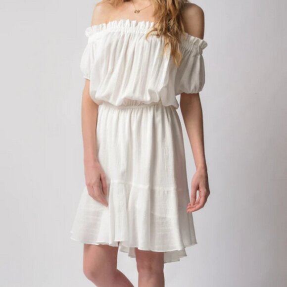 NWT NSF Niara Sz L Women's Short Sleeve Peasant Dress in White - Picture 1 of 16